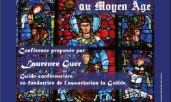 Affiche de la conférence "la couleur dans les églises", sur fond de vitrail